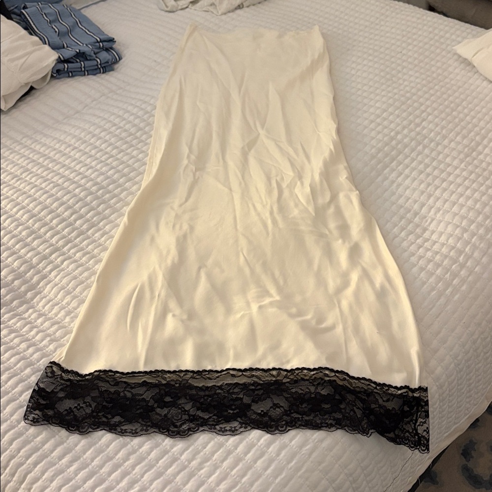 Cream Slip Skirt with Black Lace Trim
